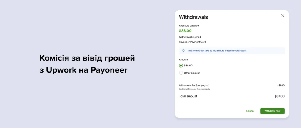 Вівід грошей з Upwork на Payoneer комісія за операцію